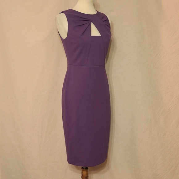 Calvin Klein Purple Gathered Cut-out Front Sleeveless Sheath Dress - Picture 2 of 10